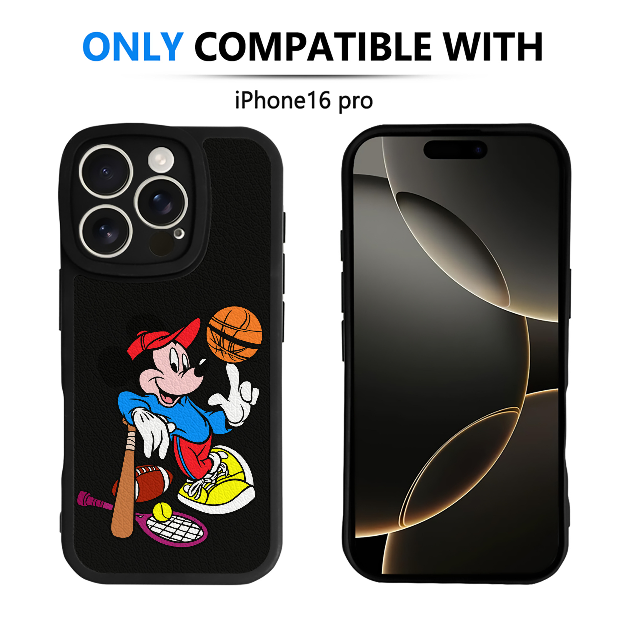 （画像用） ミッキーマウス Mickey Mouse 【iPhone 16シリーズ対応】シリコンスマホケース（レザー調） 材質：シリコン